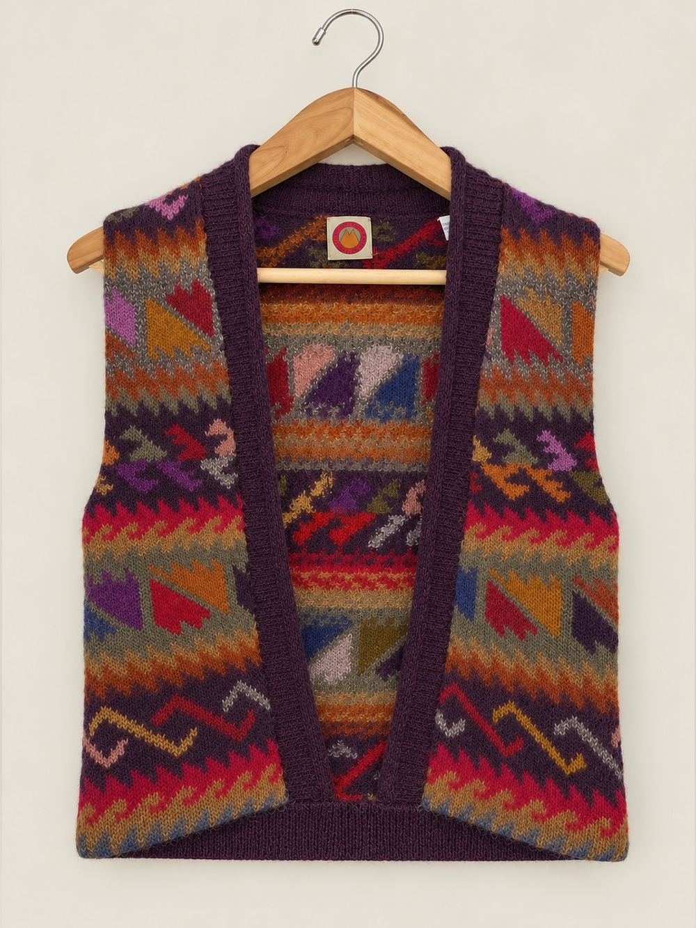 Vintage Millma Bolivia Handwoven Alpaca Wool Retro Geometric Sweater Vest Size L